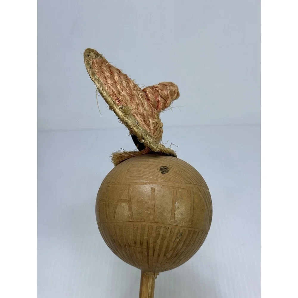 Vintage Souvenir Pair Rustic Haiti Maracas w/ Straw Man with Hat 12